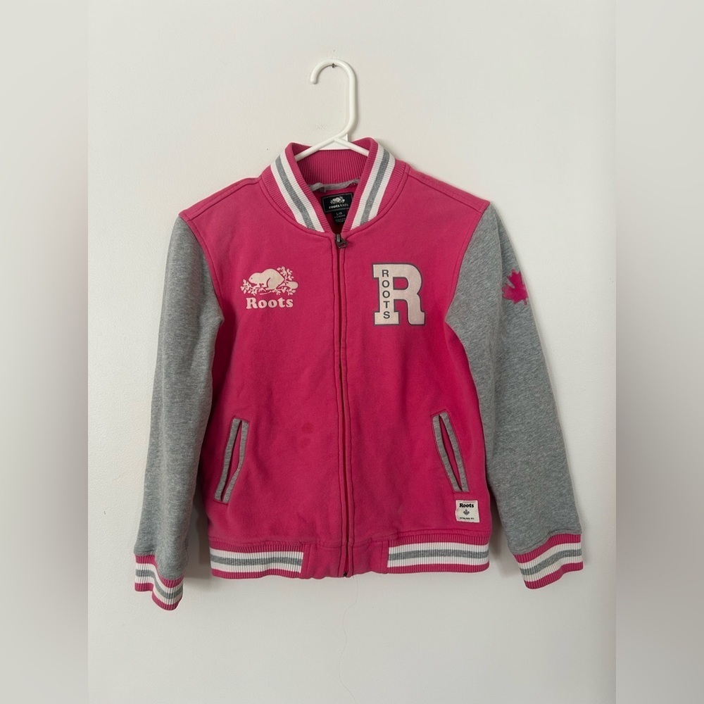 Roots Sweater Varsity Jacket Pink Grey Large (9-10 years)